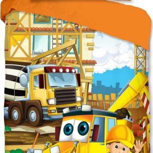 Oranžové bavlněné dětské povlečení na jednolůžko 140x200 cm Building – Good Morning