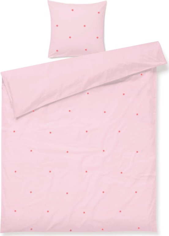 Růžové povlečení na jednolůžko z bavlněného perkálu 140x200 cm Daisy – JUNA
