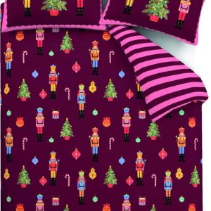 Růžové/fialové povlečení na dvoulůžko 200x200 cm Nutcracker Stripe – Catherine Lansfield