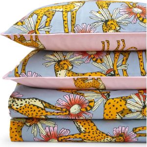 Růžové/šedé bavlněné povlečení na jednolůžko 135x200 cm Untamed Cheetah – Their Nibs