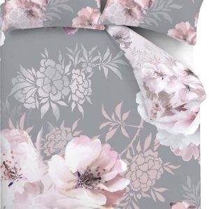 Růžové/šedé povlečení na dvoulůžko/prodloužené 230x220 cm Dramatic Floral – Catherine Lansfield