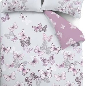 Růžové/světle šedé povlečení na dvoulůžko/prodloužené 230x220 cm Scatter Butterfly – Catherine Lansfield