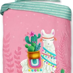 Růžové/tyrkysové bavlněné dětské povlečení na jednolůžko 140x200 cm Lalama – Good Morning