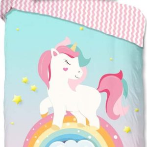 Růžové/tyrkysové bavlněné dětské povlečení na jednolůžko 140x200 cm Sweety – Good Morning