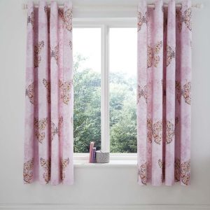 Růžový dětský závěs 2 ks 168x183 cm Enchanted Butterfly – Catherine Lansfield