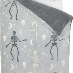 Šedé dětské povlečení se svítícím efektem na dvoulůžko z mikroplyše 200x200 cm Halloween Skeleton – Catherine Lansfield