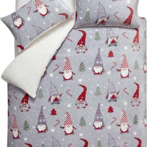 Šedé povlečení na dvoulůžko/prodloužené z mikroplyše 230x220 cm Festive Gnomes – Catherine Lansfield