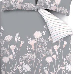 Šedé povlečení na dvoulůžko/prodloužené 230x220 cm Meadowsweet Floral – Catherine Lansfield