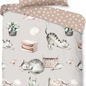 Šedé/hnědé bavlněné dětské povlečení do postýlky 120x150 cm Catlife – Good Morning