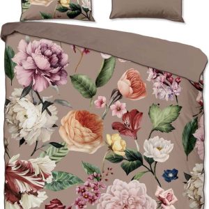 Šedé/hnědé povlečení na dvoulůžko/prodloužené z bavlněného saténu 240x220 cm Fiori – Descanso