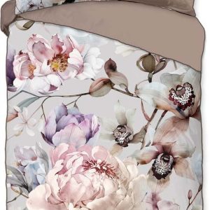 Šedé/hnědé povlečení na jednolůžko/prodloužené z bavlněného saténu 140x220 cm Colinda – Descanso