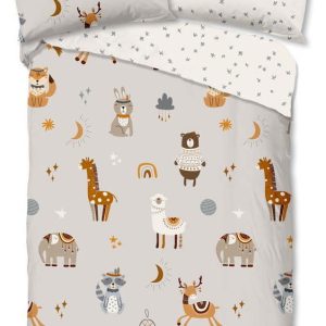 Šedobéžové bavlněné dětské povlečení na jednolůžko 140x200 cm Woody – Good Morning