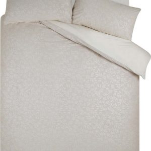 Šedobéžové povlečení na dvoulůžko/prodloužené z žakáru 230x220 cm Corded Leaves – Catherine Lansfield