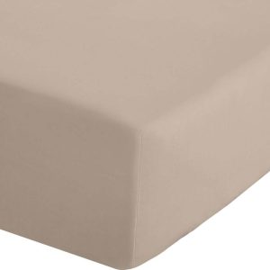 Světle hnědé napínací perkálové prostěradlo 135x190 cm Easy Iron Percale – Catherine Lansfield