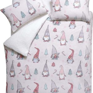 Světle růžové povlečení na jednolůžko z mikroplyše 135x200 cm Festive Gnomes – Catherine Lansfield