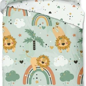 Zelené bavlněné dětské povlečení na jednolůžko/prodloužené 140x220 cm Lions – Good Morning