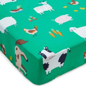 Zelené napínací dětské prostěradlo na dvoulůžko 135x190 cm Farmyard Animals – Catherine Lansfield
