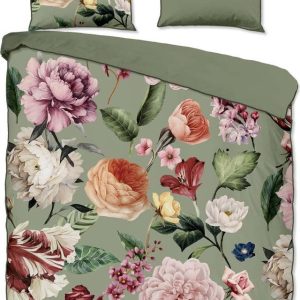 Zelené povlečení na dvoulůžko/prodloužené z bavlněného saténu 200x220 cm Fiori – Descanso