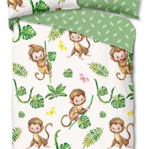 Zelené/béžové bavlněné dětské povlečení na jednolůžko 140x200 cm Play – Good Morning