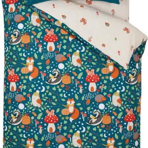 Zelené/béžové dětské povlečení na dvoulůžko 200x200 cm Fox and Woodland Friends – Catherine Lansfield
