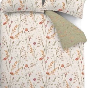 Zelené/hnědé flanelové povlečení na jednolůžko 135x200 cm Grasmere Floral – Catherine Lansfield