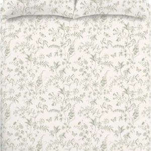 Zelené/krémové bavlněné povlečení na jednolůžko 135x200 cm Thea Floral – Bianca
