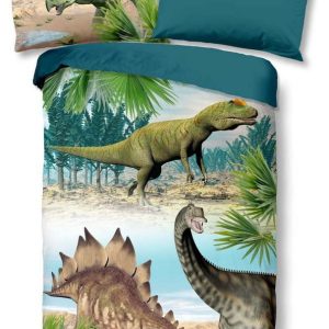 Zelené/modré bavlněné dětské povlečení na jednolůžko 140x200 cm Dino – Good Morning