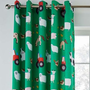 Zelený dětský závěs 2 ks 168x183 cm Farmyard Animals – Catherine Lansfield