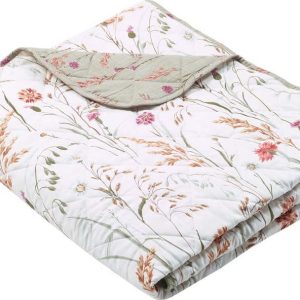 Zelený/béžový bavlněný prošívaný přehoz 200x220 cm Grasmere Floral – Catherine Lansfield