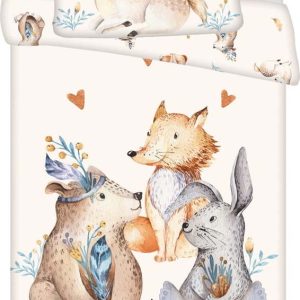 Béžové bavlněné dětské povlečení do postýlky 100x135 cm Animals "Woodland" – Jerry Fabrics