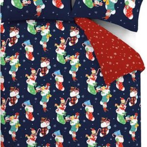 Červené/modré dětské povlečení do postýlky 120x150 cm Christmas Elves – Catherine Lansfield