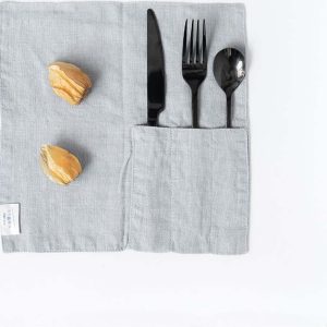 Lněná kapsa na příbor 2 ks 23x23 cm Light Grey – Linen Tales