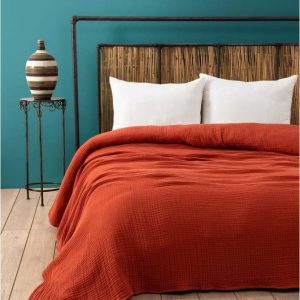 Mušelínový přehoz v cihlové barvě 220x250 cm Muslin – Mijolnir