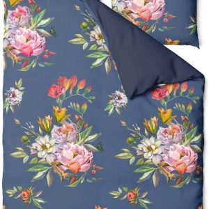 Námořnicky modré povlečení na dvoulůžko z bavlněného saténu Bonami Selection Floret