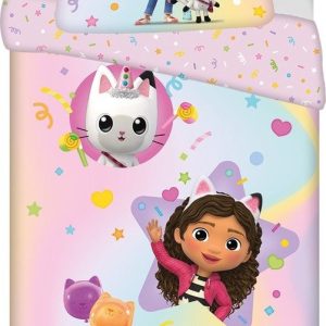 Růžové bavlněné dětské povlečení na jednolůžko 140x200 cm Gabby's Dollhouse "Rainbow" – Jerry Fabrics