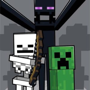 Šedá bavlněná dětská osuška 70x140 cm Minecraft "Mob Attack" – Jerry Fabrics