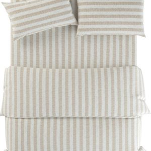 Světle šedé/krémové lněné povlečení na dvoulůžko 200x200 cm Natural Stripes – Native Natural