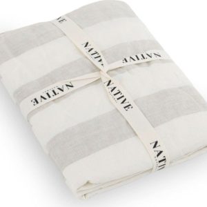 Světle šedé/krémové lněné povlečení na dvoulůžko 200x200 cm Natural Stripes – Native Natural