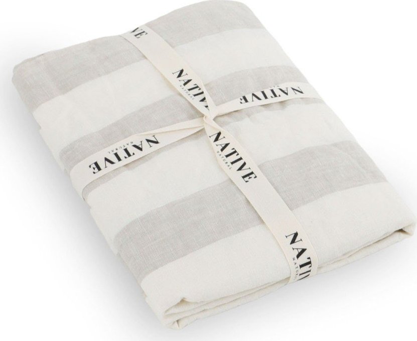 Světle šedé/krémové lněné povlečení na dvoulůžko 200x200 cm Natural Stripes – Native Natural