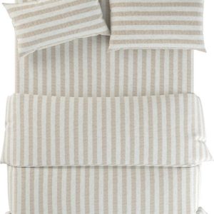 Světle šedé/krémové lněné povlečení na jednolůžko 135x200 cm Natural Stripes – Native Natural