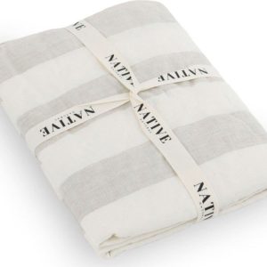 Světle šedé/krémové lněné povlečení na jednolůžko 135x200 cm Natural Stripes – Native Natural