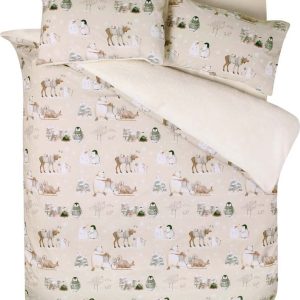 Béžové povlečení na dvoulůžko z mikroplyše 200x200 cm Winter Friends – Catherine Lansfield