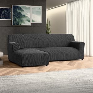 Bielastické potahy COSTINA antracit sedačka s otomanem vlevo (š. 170 - 300 cm)