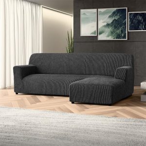 Bielastické potahy COSTINA antracit sedačka s otomanem vpravo (š. 170 - 300 cm)