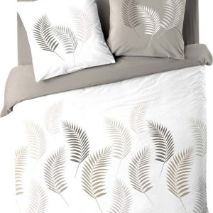 Bílé/taupe bavlněné povlečení na dvoulůžko/prodloužené 240x220 cm Goyave – douceur d'intérieur