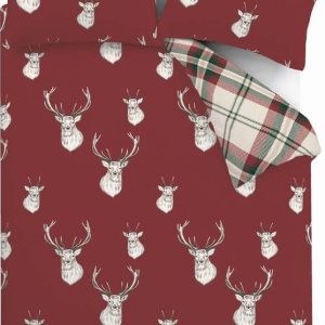Červené povlečení na dvoulůžko/prodloužené 230x220 cm Munro Stag Check – Catherine Lansfield