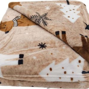 Hnědá deka s vánočním motivem z mikroplyše 150x200 cm Nordic Fairytale – My House