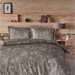 Hnědé bavlněné povlečení na dvoulůžko 200x200 cm Chicory – Mijolnir