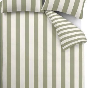 Zeleno-krémové povlečení na jednolůžko 135x200 cm Cove Stripe – Catherine Lansfield