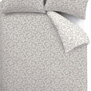 Šedé flanelové povlečení na dvoulůžko/prodloužené 230x220 cm Grace Floral Leaf – Catherine Lansfield